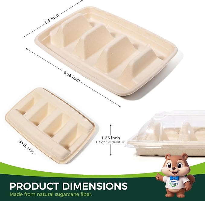 25-Pack 100% Compostable Biodegradable Paper Taco Holders, Eco-Friendly Disposable Paper Taco Tray for Taco Tuesday, Lazy Susan Taco Bar (25-Pack with lids)