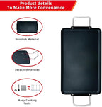 11pcs 19Inch Nonstick Taco Griddle Pan, Rectangular Cast Iron Griddle, Comales para Tortillas Cooking Pan for Stove Tops | 2 - Burner, Detachable Handles | Stove/Outdoor/Camping