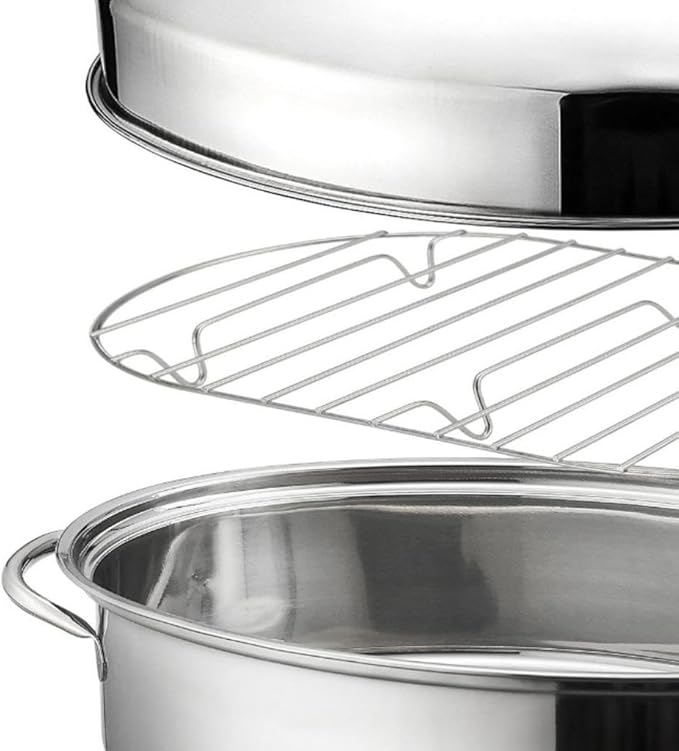 16in Fish Poacher Cooking Pot with Lid Portable Handle Multiuse Baking Tray for Seafood And Eggs, A