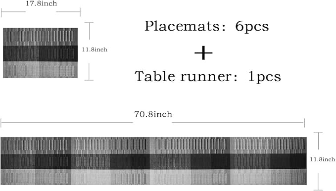 PIGCHCY Elegant Placemats with Matching Table Runner,Washable Durable Vinyl Woven Table Mats Sets(6pcs Placemats+1pcs Table Runner, Black)