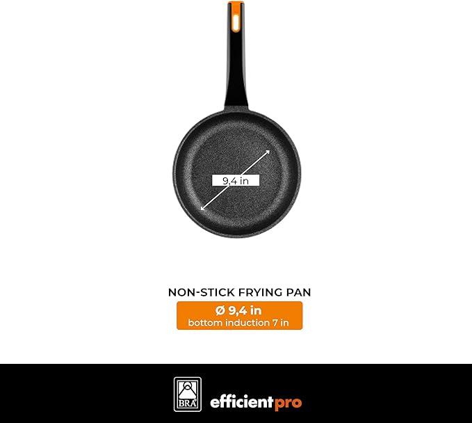 BRA COOKWARE Efficient Pro Frying Pan | 9.5 inches Cast Aluminum Frypan | Profile Plus Non-Stick | All Heat Sources Compatible | PFOA Free | Ergonomic Heat-Resistant Handle | Non Deformable