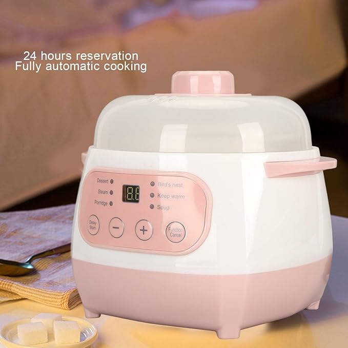 1L Electric Stew Pot, Smart Ceramic Soup Porridge Cooker, Mini Slow Cooker Anti Dry Burn , Multifunction Electric Ceramic Cooker (US Plug 110V)
