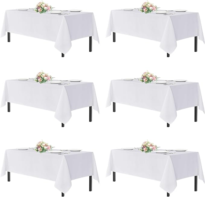 sancua White Tablecloths for 8 Foot Rectangle Tables, 6 Pack - 60x120 Inch - Washable Fabric Cloth Table Cloth for Wedding, Party, Birthday, Banquet, Reusable Polyester Table Covers