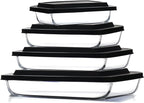 Eatex 8-Piece Deep Glass Casserole Dishes for Oven with Plastic Lids, Glass Baking Dishes for Oven, Rectangular Bakeware for Lasagna, Cooking, Leftovers, Kitchen, Freezer to Oven Dishwasher Safe