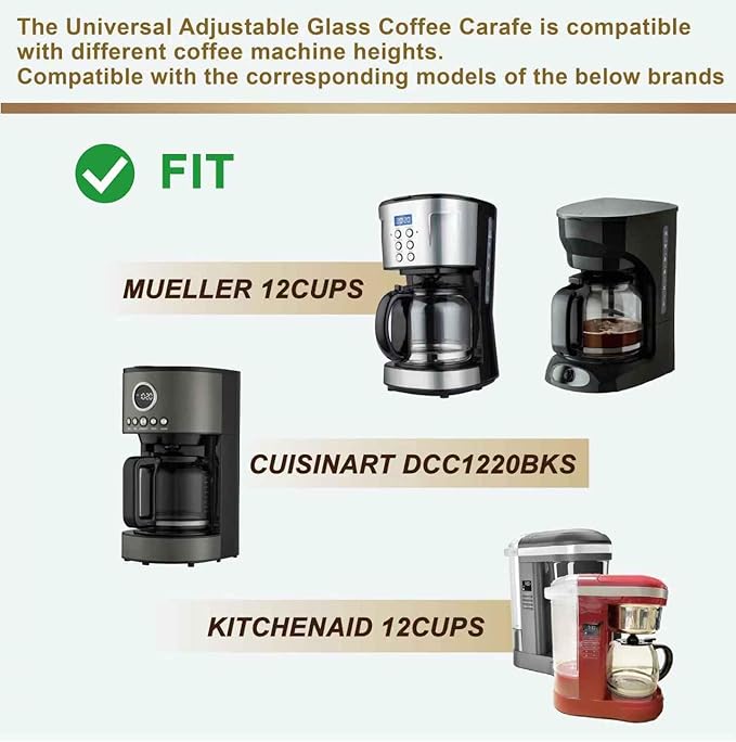 Coffee Machine Replacement 12-CUP Glass Pot, Compatible With Kitchenaid KCM1209 KCM1208 Cuisinart DCC 1220BKS, Capresso SG300, Gourmia GCM3260, Krups Essential Wamife Mueller 12 cups coffee machine