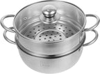 2-Tier Stainless Steel Steamer Pot, 10'' Steamer Pot with Lid and Handle, Multipurpose Stove Top Cookware for Vegetable, Dumpling, Soup, Dim Sum