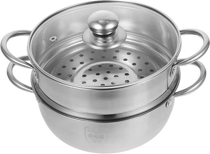 2-Tier Stainless Steel Steamer Pot, 10'' Steamer Pot with Lid and Handle, Multipurpose Stove Top Cookware for Vegetable, Dumpling, Soup, Dim Sum