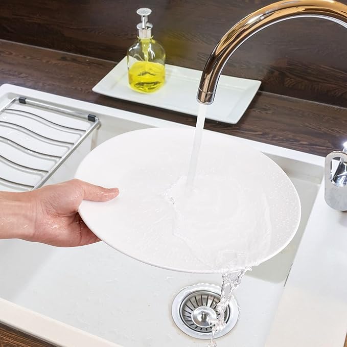 Melamine Restaurant Plates White 11 Inch Wide Side Flat Bottom Deep Round Dinner Plates Salad Plates Lunch Durable and Easy to Clean Set of 6,PYW-11-06