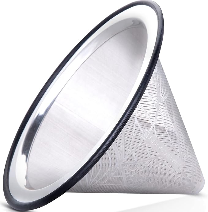 Compatible with Hario V60 Pour Over Coffee Filter - Wide Metal Base Reusable Stainless Steel Coffee Dripper - Paperless Coffee Filter for Sustainable Brewing