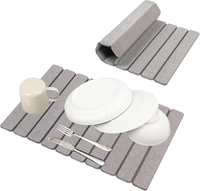 Large Stone Dish Drying Mats for Kitchen Counter, 24"×16" Collapsible Quick Dry Eco-Friendly Absorbent Diatomaceous Earth Mat, Stone Mat for Kitchen Sink, Birthday Gifts for Women Mom Grandma