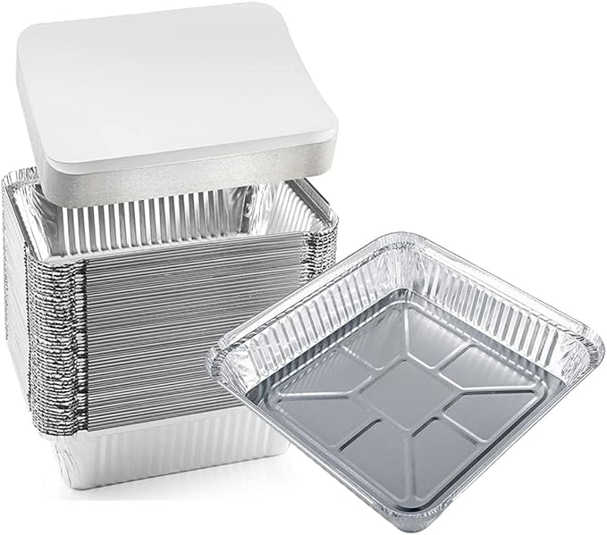 Aluminum Trays with Lids 9x9 for Serving Food Turkey Catering Disposable Aluminum Foil Pans for Baking Cakes, Bread, Meatloaf, Lasagna, 30 Pack Sliver 9x9x2