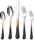 20 Piece Black Gold and Silver 18/0 Flatware Utensil Set for 4, Include Dinner Knife,Dinner Forks,Dinner Spoons,Salad Forks,Teaspoons,Silverware Set for 4, Dishwasher Safe