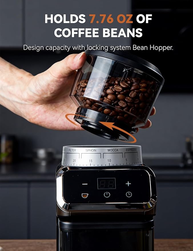 Coffee Grinder Electric, Emojoy Coffee Bean Grinder with 30 Grinding Settings, Burr Coffee Grinder for Home Use, Touchscreen and LED Control Panel, Stainless Steel Conical Burr Grinder