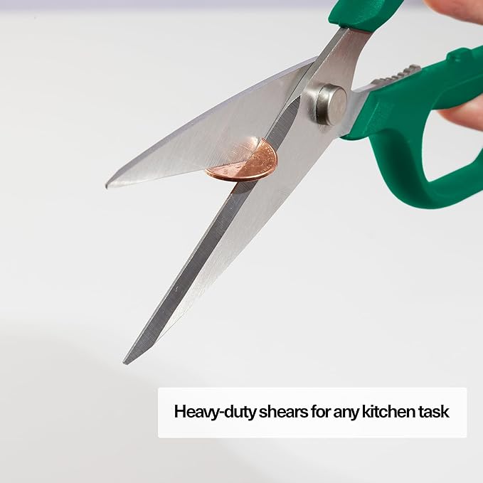 Misen Heavy Duty Kitchen Shears - Comfortable Ambidextrous Scissors for Meat, Poultry, Herbs & More - Easy to Clean - German Stainless Steel - Large | Green