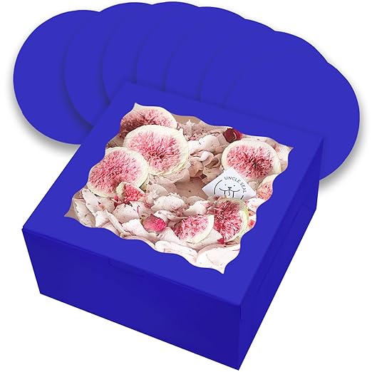 qiqee 10x10x5 Cake Box, 18 Sets Gemstone Blue Cake Box with Window ＆ 18 Sets 10" Gemstone Blue Cake Round Boards, 10inch Cake Containers