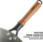 Oster Sangerfield 14-Inch Stainless Steel Wok With Wood Handles, Durable Non-Stick Stir Fry Pan for Gas and Electric Stovetops