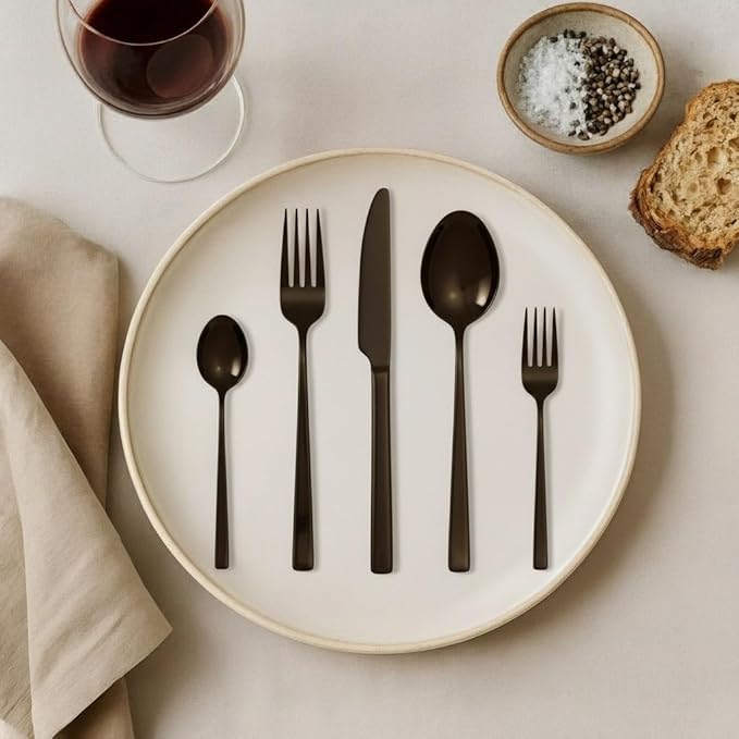 Oxford Silverware Set, 30 Piece Forged Flatware Stainless Steel, Service for 6, for Kitchen, Home, Wedding, Party, Mirror Polished Dishwasher Safe (Black Matte)