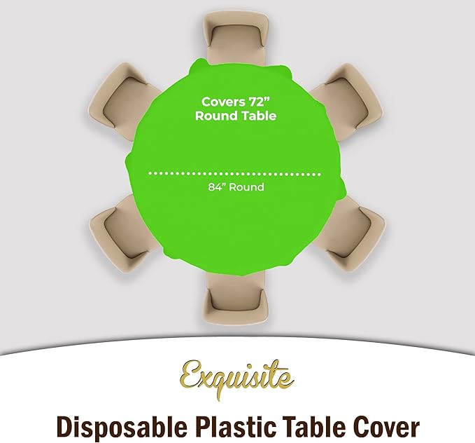 Exquisite 12-Pack Premium Plastic 84-Inch Round Tablecloth, Lime Green