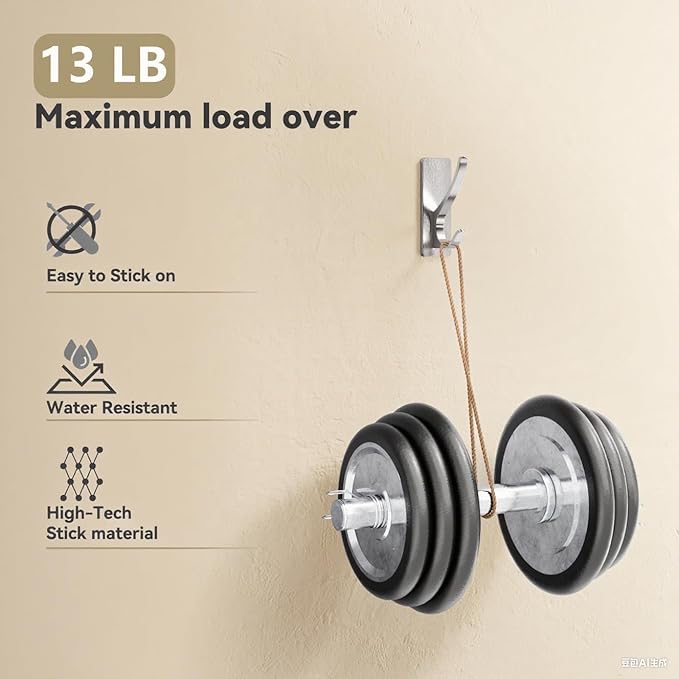 Self Adhesive Coat Hooks for Hanging: Heavy Duty Stainless Wall Hook for Towel, Backpack, Hat, Sturdy Metal Hanger for Bathroom, Bedroom, Door, Brushed Nickel, 6-Pack