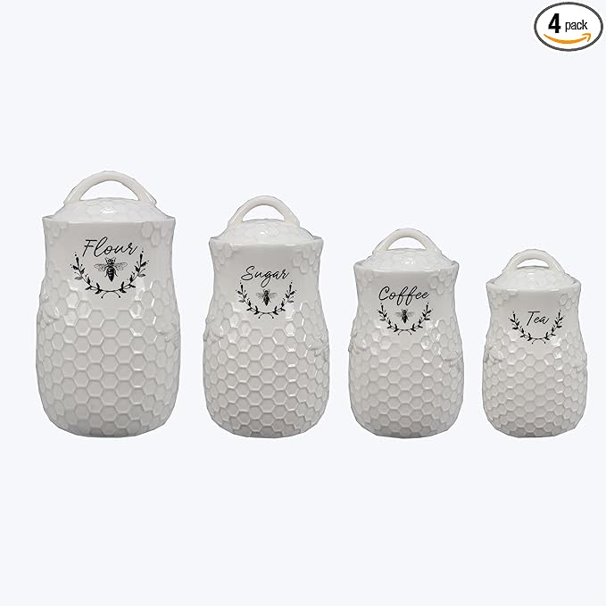 Young's Inc Ceramic Honey Bee Canisters, 4 pc/set