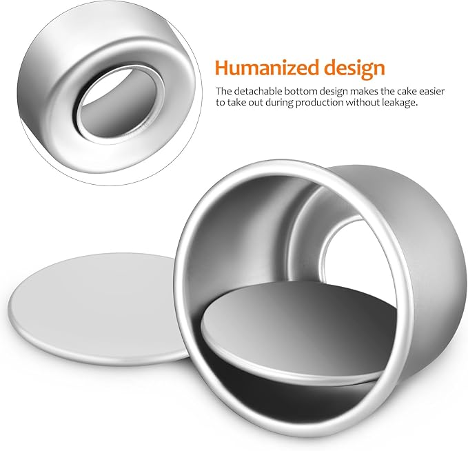MAGICLULU 4pcs Aluminum Alloy Round Cake Pan 2inch Non-Stick Round Cake Tins Removable Bottom Baking Pans Mini Round Cake Cup for Cake Dessert Chocolate 2inch