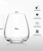 Stemless Wine Glasses Set of 4, 15oz Hand Blown Crystal Red White Wine Glass, Ideal for Daily Use and Special Days, Perfect Gifts for Both Men and Women, Father's Day