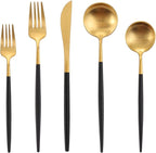 Matte Black Gold Silverware Set, Oliviola 20-Piece Stainless Steel Flatware Cutlery Set Service for 4, Satin Finish Kitchen Utensil Set, Dishwasher Safe