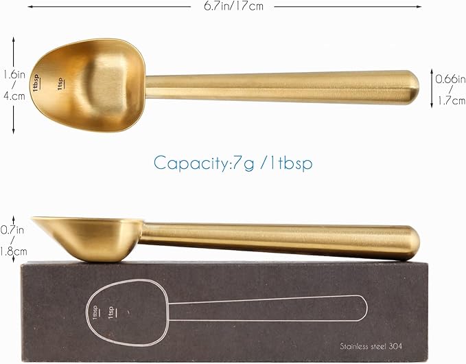 Easyworkz Stainless Steel Long Hollow Handle Coffee Scoop,7g Measuring Spoon for Ground Coffee and Loose Leaf Tea, Brass Gold