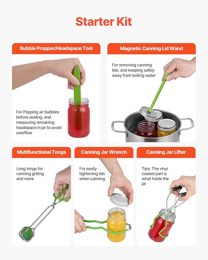 VEVOR Canning Supplies Starter Kit, 11 Pieces Stainless Steel Water Bath Canning Kit for Beginners, Canning Tools Set: Pot, Rack, Lid, Ladle, Funnel, Tongs, Jar Lifter, Wrench, Measuring Cup