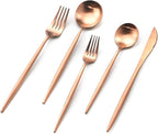 Gugrida Copper Gold Flatware, Royal 20 Pieces Luxury Matte Finish 18/10 Stainless Steel Tableware Sets for 4 Including Forks Spoons Knives, Camping Silverware Travel Utensils Set Cutlery (Rose Gold)
