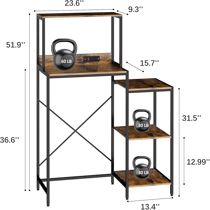 Mini Fridge and Microwave Stand over Refrigerator Storage Shelf with Power Outlet, 5 Tiers Adjustable Bakers Rack Cabinet Coffee Bar Appliance Organizer for Dorm Office,Brown