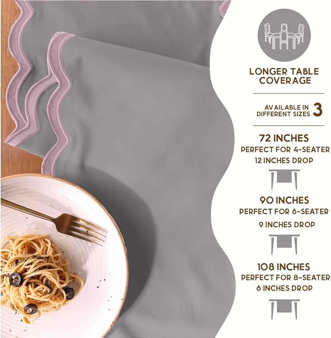 Folkulture Table Runner | Table Runners 90 inches Long | Scallop Table Runner for Farmhouse Decor or Boho Decor | Purple Table Runners for Dining Room Table Decor | Table Decorations for Party