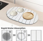 Large Stone Dish Drying Mats for Kitchen Counter,Quick Dry Stone Dishes Mats, Non-Slip Diatomaceous Earth Drying Mat for Multi - Purpose, Match Any Countertop (White, 23.6" x 15.4" )