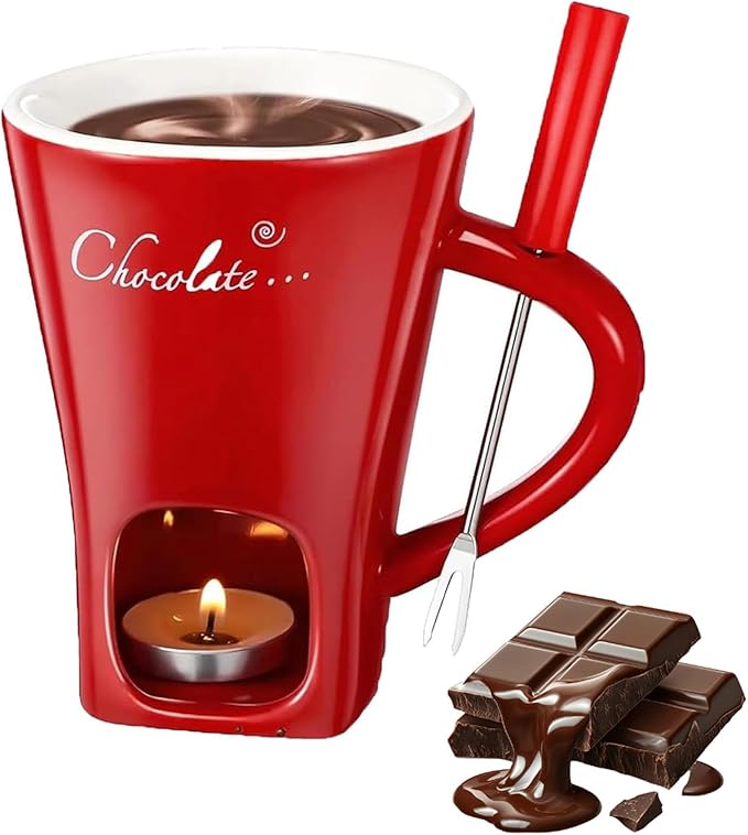 Chocolate Melting Mug With Candle, Ceramic Fondue Mug Meltie Cup, Melting Love Cup, Ideal Gifts For Christmas, Birthday, Wedding (Red)