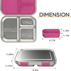 Stainless Steel Kids Leak-Resistant Bento Lunch Box, 3-Compartments with Silicone Container, Dishwasher-Safe, Child-Friendly Design for School, Picnics & Travel,BPA-Free(Pink)