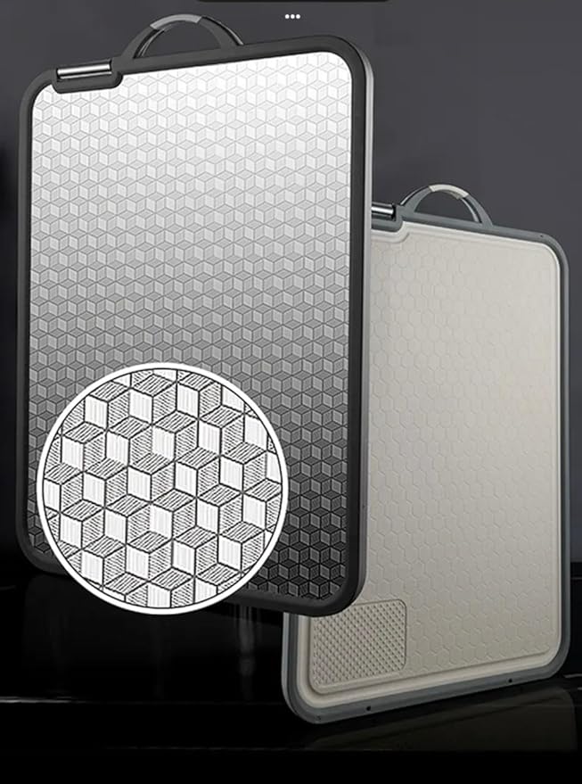 Double sided cutting board, 304 stainless steel cutting board for kitchen, Non-slip design with juice groove Food-Grade Wheat Straw PP Large Chopping Board for Meat & Vegetables（17×12）Easy to Clean