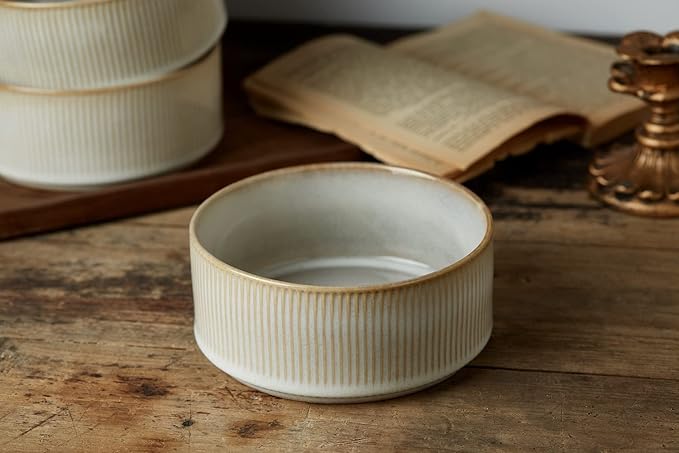 famiware Star Cereal Bowl Set, Soup Bowls Set of 6, Double Reactive Glaze, Stackable, 23 oz Deep Bowls Suitable for Cereal, Popcorn, Oatmeal, Dessert - Dishwasher and Microwave Safe, Cappuccino White