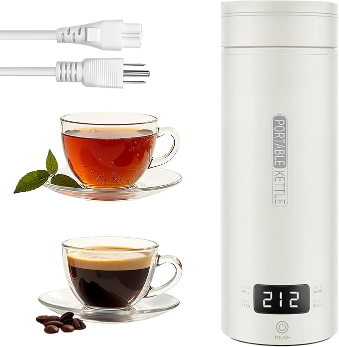 Travel Tea Kettle（110V）, Portable Electric Kettle, 316 Stainless Steel Premium Liner, 4-speed Temperature Adjustment with Auto Shut-off and Boil-Off Protection,White.