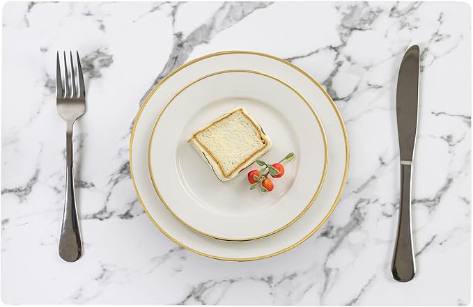 Romanstile Vinyl Placemats Set of 6-12 X 18 Inch - Heat Resistant Place Mats 100% Waterproof Oilproof Wipeable Reversible Faux Leather Table Mats for Kitchen/Dining/Party/Outdoor, Marble