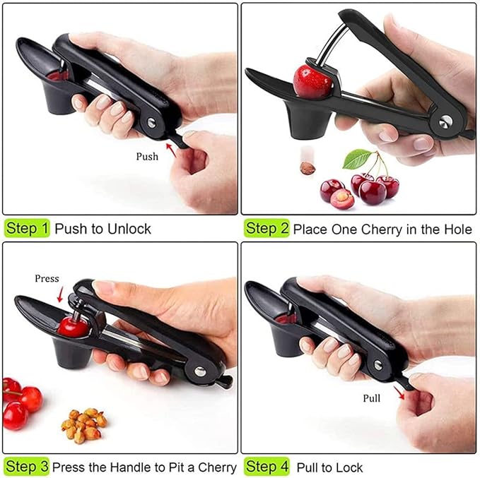 2pcs Cherry Pitter Tool, Cherry Pit Remover Tool, Multi-Function Fruit Corer and Remover, Cherry Corer Pitter Tool for Jam (Black)
