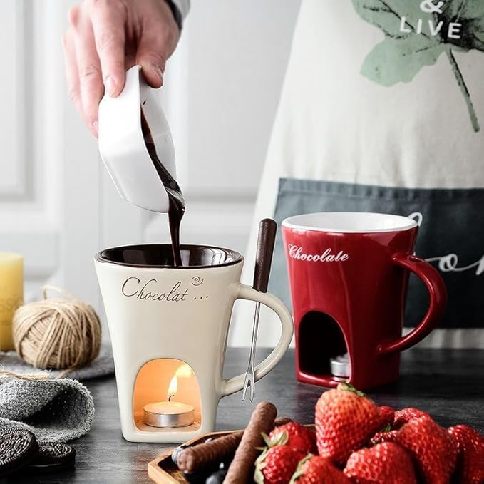 Chocolate Melting Mug With Candle, Ceramic Fondue Mug Meltie Cup, Melting Love Cup, Ideal Gifts For Christmas, Birthday, Wedding (3Pcs Mix)