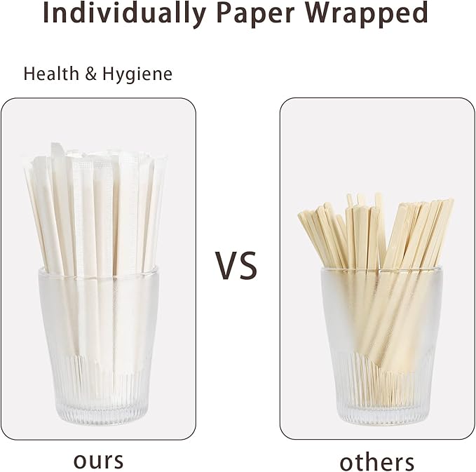 Bamboo Coffee Stirrers Individually Wrapped 100 Count – Coffee Stir Sticks 7 inch Coffee Bar Disposable individually wrapped coffee stirrers for Coffee and Cocktail