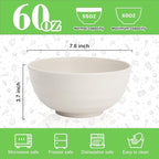 Large Salad Bowl, Wheat Straw Bowls Set 60 OZ, Unbreakable Big Bowls Set of 6, Large Serving Bowls for Kitchen, Cereal, Ramen, Soup, Microwave & Dishwasher Safe, White