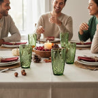 Vintage Green Drinking Glasses Set of 4 – 16 oz Hand-Blown Glass Tumblers, Heavy Textured Highball Cups, Antique-Style Colored Glassware, Retro Boho Aesthetic Drinkware – Unique Housewarming Gift