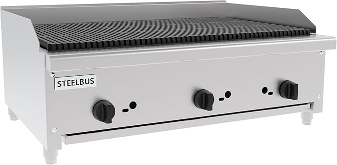 36 Inch Commercial Gas Charbroiler, Stainless Steel Countertop Grill with 3 Burners 84000 BTU, Heavy Duty Restaurant BBQ Broiler, Natural Gas/Propane, Cast Iron Grates
