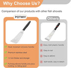 Stainless Steel Fish Spatula, Metal Fish Turner with Silicone Handle, Kitchen Slotted Spatula for Cast Iron Skillet Cooking and Grilling, Beveled Edge and Curved Blade, 13.5 Inch
