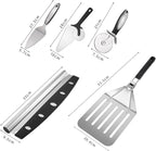 5PCS Pizza Cutter Pizza Peel Pizza Pan Set, Pizza Tool Set for Pizza Cutting And Transfer, Includ Roller Pizza Shovel, Pizza Shovel, Pizza Wheel, Pizza Cutter, Stainless Steel Large Leakage Shovel