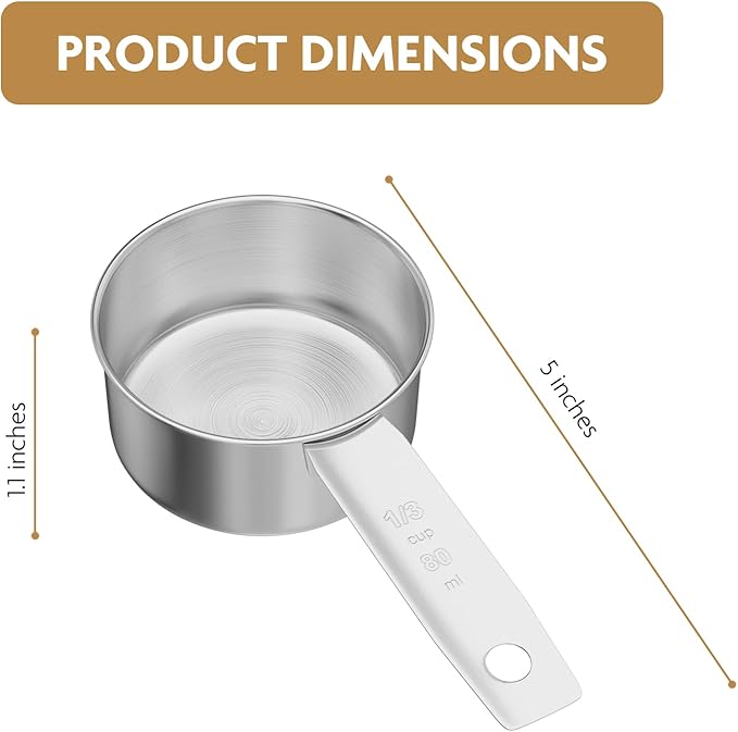 1PCS 1/3Cup(80ml) Stainless Steel Measuring Cup, Single Metal Scoop for Wet and Dry Ingredients, Great Kitchen Gadgets for Cooking