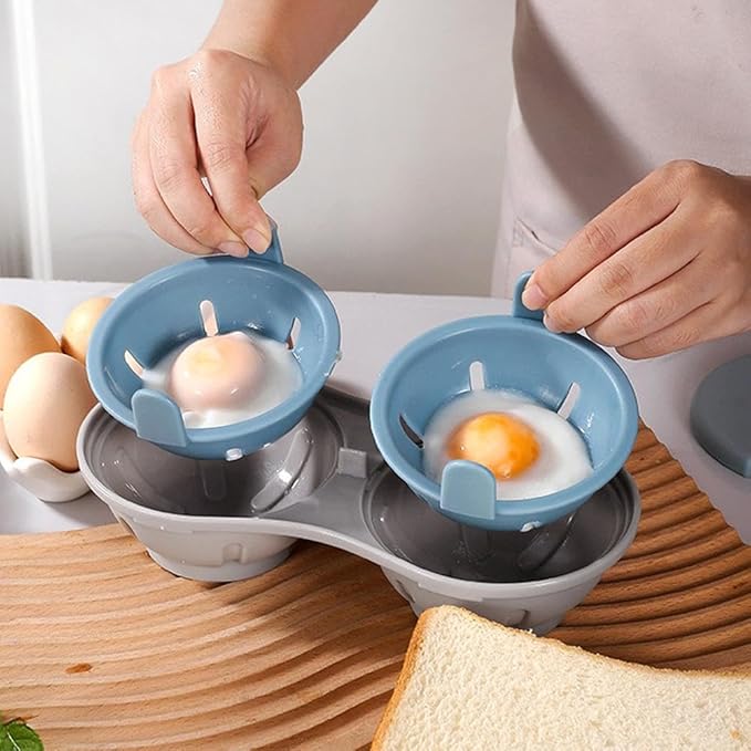 Wmool 2 Cavity Microwave Egg Cooker, Breakfast Double Row Egg Cooker, Poached Egg Cup Kitchen Cooking Gadgets