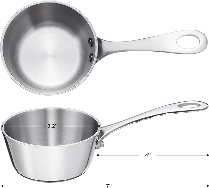 Mini Sauce Pan Butter Warmer Pot with Handle 18/10 Stainless Steel Small Pot for Melting Butter Heating Sauce Gravy & Oil (5oz/150ml) - Silver
